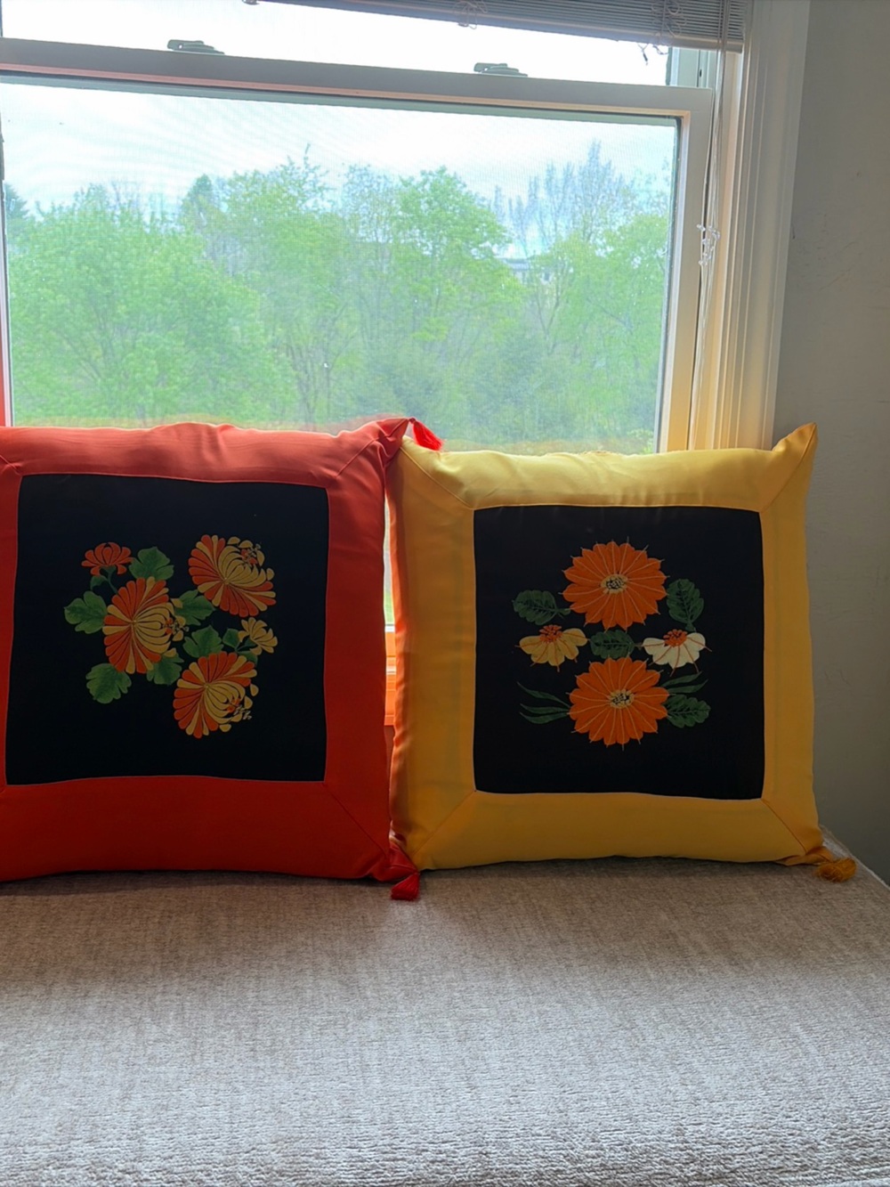 Vintage 70s Embroidered MCM pillow set with tassels
